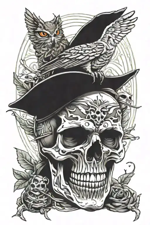 skull, ronin, owl, witchdoctor tattoo design idea