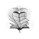 Bookworm curled up inside an open book tattoo design idea