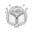 Bookworm curled up inside an open book tattoo design idea