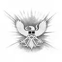 outline of Albanian flag eagle filled with a minimalist Albanian beach scene tattoo design idea