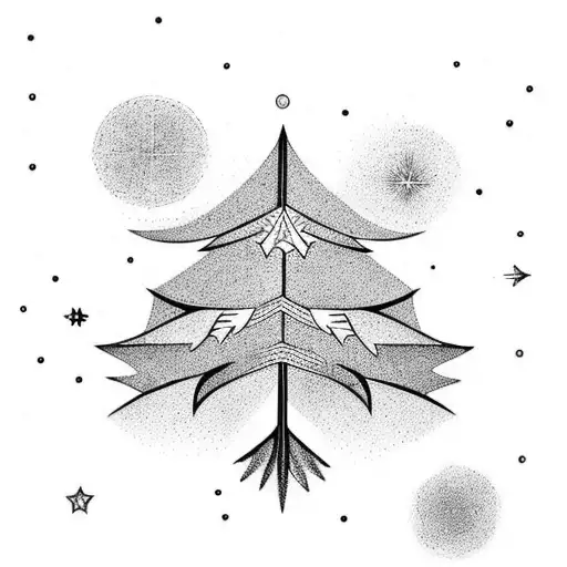 Aquila constellation with tree.  fineline. forearm. long and narrow tattoo design idea