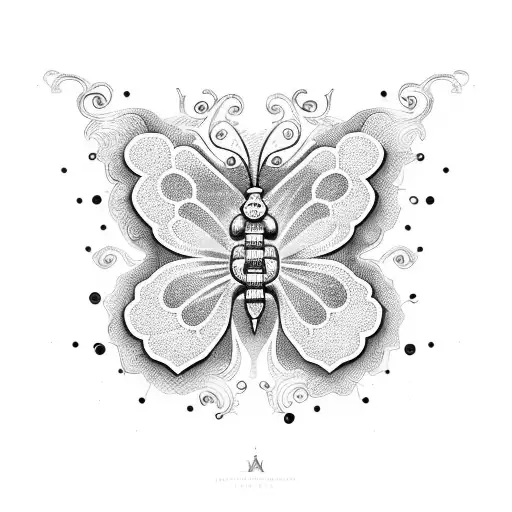 A money butterfly with intricate patterns and shading tattoo design idea