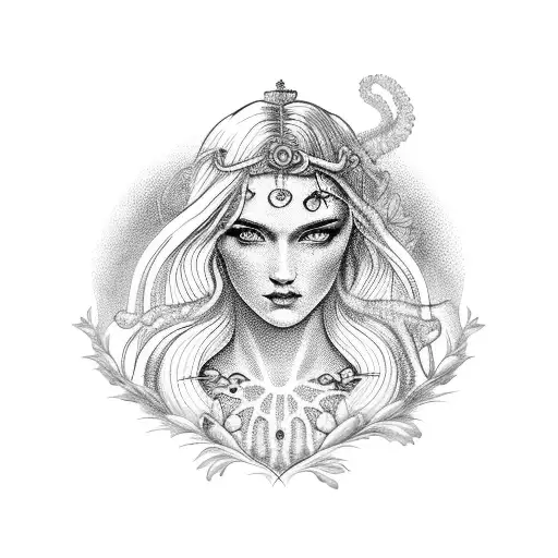 Aphrodite emerging from a seashell tattoo design idea