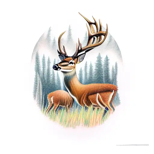 forest, deer, grains, farm tattoo design idea