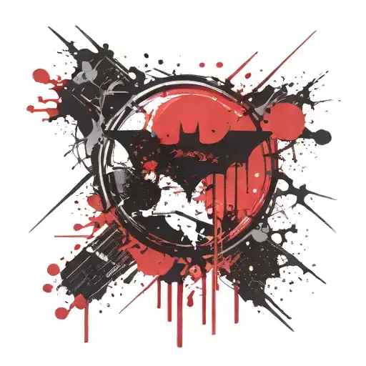 A simple batman symbol with red and black, in a button like structure. tattoo design idea