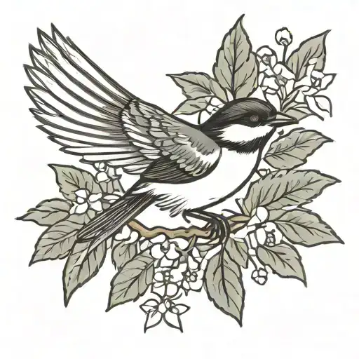 chickadee flying away tattoo design idea