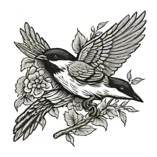 chickadee flying  tattoo design idea
