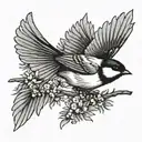 chickadee flying  tattoo design idea