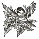chickadee flying  tattoo design idea