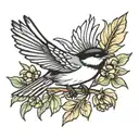 chickadee flying  tattoo design idea