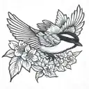 chickadee flying  tattoo design idea