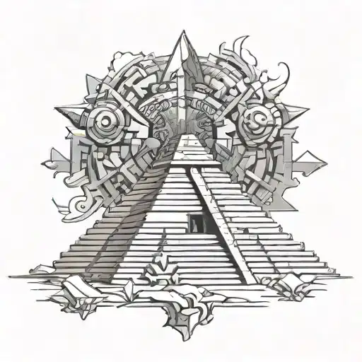 Mayan pyramid emerging tattoo design idea