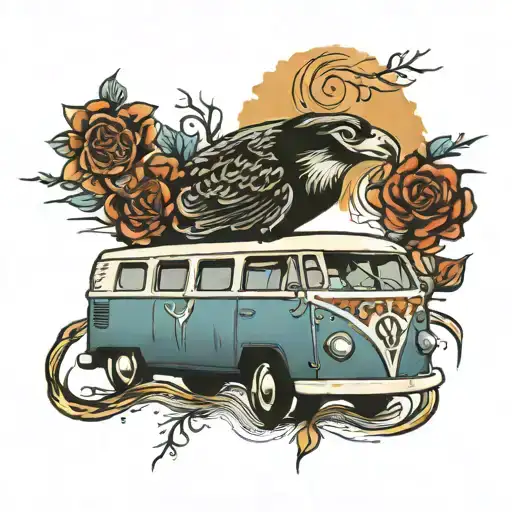 vw bus with praying hands on the side  tattoo design idea