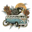 vw bus with praying hands on the side  tattoo design idea