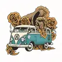 vw bus with praying hands on the side  tattoo design idea
