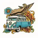 vw bus with praying hands on the side  tattoo design idea