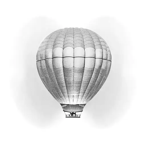hot air balloon floating through sky from one perspective, but when flipped upside down it looks like a light bulb tattoo design idea
