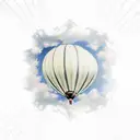hot air balloon floating through sky from one perspective, but when flipped upside down it looks like a light bulb tattoo design idea