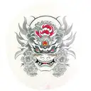 Hannya mask with Japanese flowers tattoo design idea