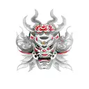 Hannya mask with Japanese flowers tattoo design idea
