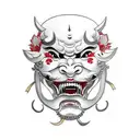 Hannya mask with Japanese flowers tattoo design idea