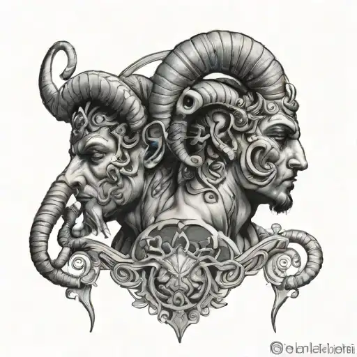 gemini twin male sucking aries ram horns tattoo design idea