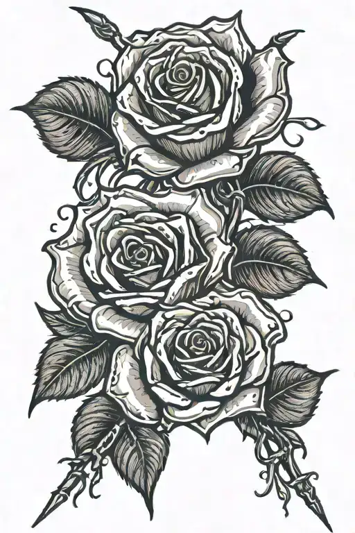 two roses distinct from each other with two spears and ends (a line) instead of the stems. At the end of the roses a moo tattoo design idea