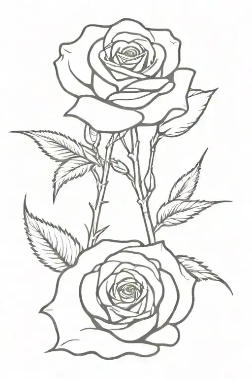 two roses distinct from each other with two spears and ends (a line) instead of the stems. At the end of the roses a moo tattoo design idea