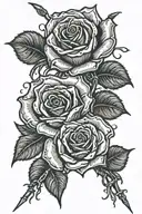 two roses distinct from each other with two spears and ends (a line) instead of the stems. At the end of the roses a moo tattoo design idea