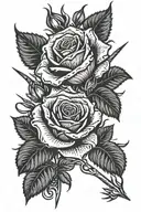 two roses distinct from each other with two spears and ends (a line) instead of the stems. At the end of the roses a moo tattoo design idea