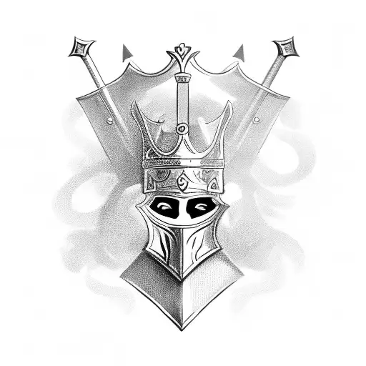 knight holding a sword with a crown tattoo design idea