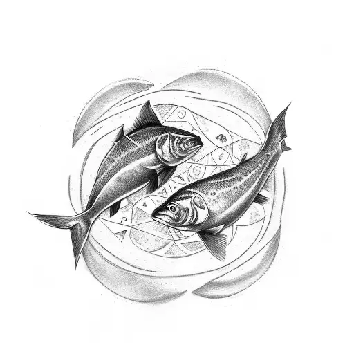 a tattoo of two salmon in a circle, one being angelic and the other demonic tattoo design idea