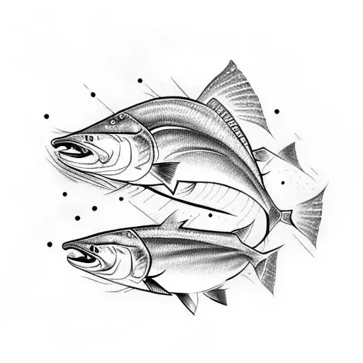 one angelic salmon and one demonic salmon tattoo design idea