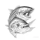 one angelic salmon and one demonic salmon tattoo design idea