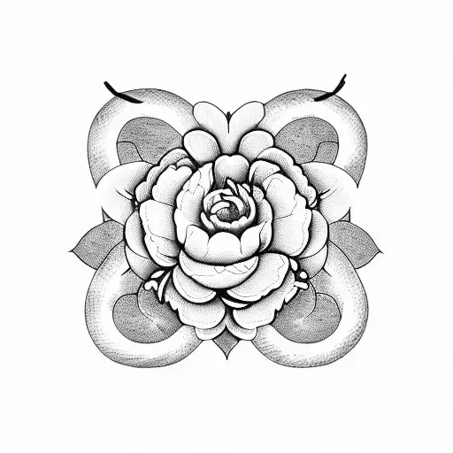 Peony with snake tattoo design idea