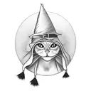 black cat with witch hat riding on a broom tattoo design idea