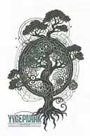 cyberpunk yggdrasil tree silhouette tattoo design idea