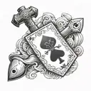 jack playing card and hammer  tattoo design idea