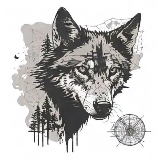 A wolf silhouette overlaid with a map of a notorious criminal neighborhood tattoo design idea