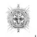 broken cross sword with demons and angels tattoo design idea