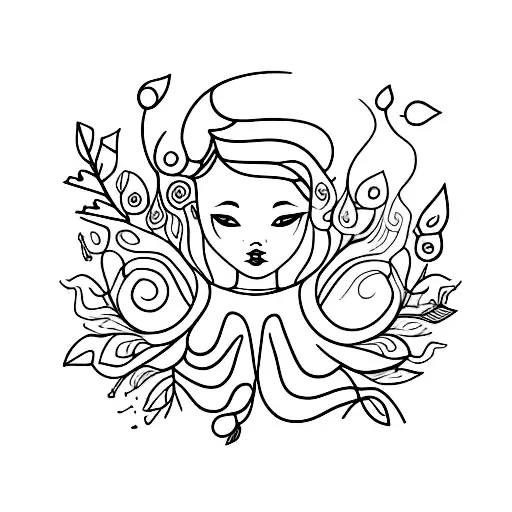 curvy girl surrounded by fallen blossom tattoo design idea