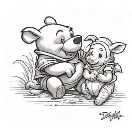 winidi pooh and piglet holding tattoo design idea