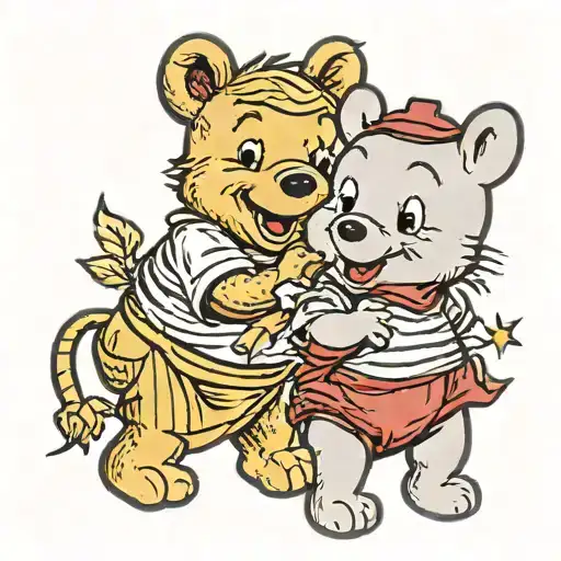 winidi pooh and piglet holding tattoo design idea