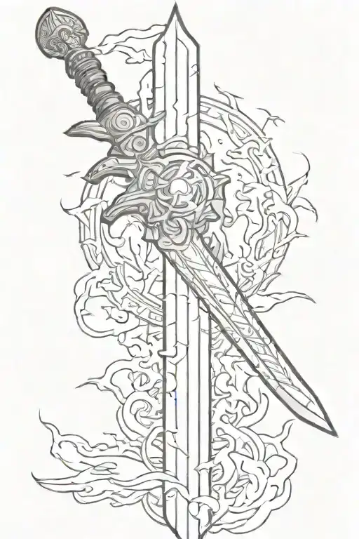 Greek sword and lightning tattoo design idea
