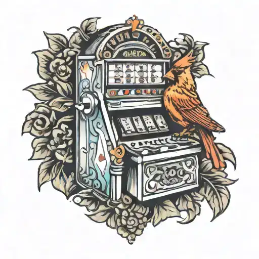 slot machines, cardinal bird tattoo design idea