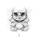 kid with rubic cube on head and stick on hend tattoo design idea