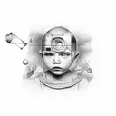 kid with rubic cube on head and stick on hend tattoo design idea