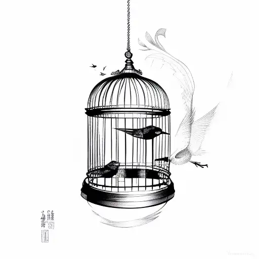 one bird in a cage tattoo design idea