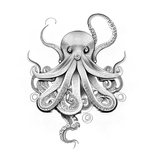 An octopus with intricate Japanese patterns and symbols tattoo design idea