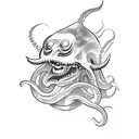 A sketch-style tattoo of a yokai (Japanese ghost) with an octopus head tattoo design idea